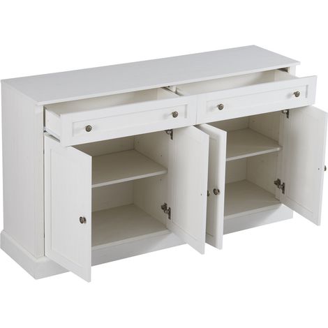 Grand buffet moderne avec 4 portes et 2 tiroirs, plateau MDF, 150 x 40 x 86 cm, blanc antique (1/5)