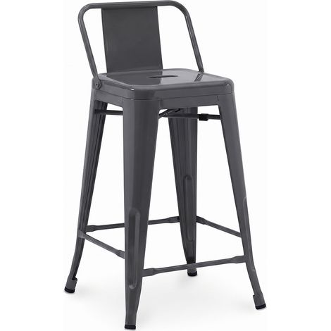 Bar Stool with Backrest - Industrial Design - 60cm - New Edition - Stylix Dark grey