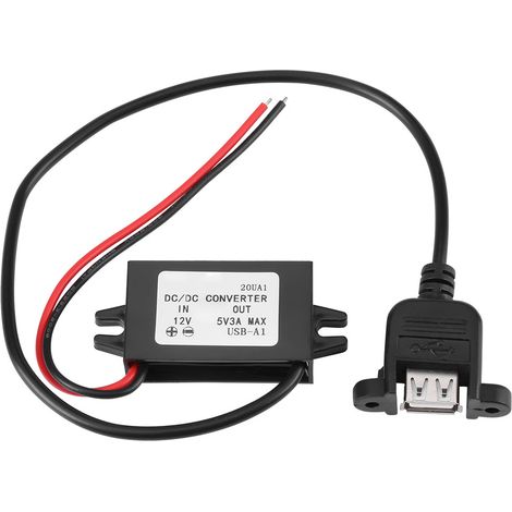 Car DC 12V to 5V 3A 15W Step Down Converter Regulator with Female Panel Mount USB