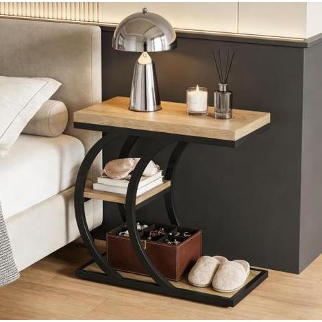 Tavolino ausiliario a C a 3 livelli in metallo e legno OKWISH (1/5)