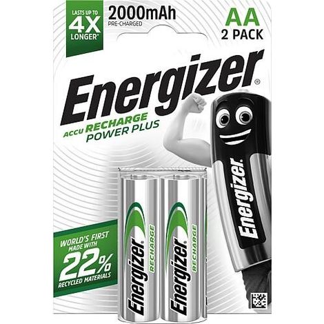 Energizer Power Plus HR6 2000mAh, Pile rechargeable AA, 2 blisters