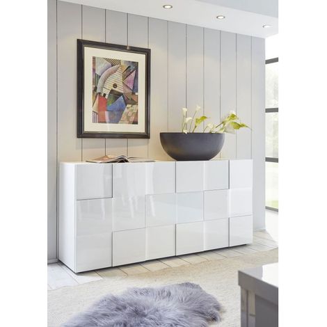 Buffet/bahut moderne 181 cm laqué blanc brillant Milenor