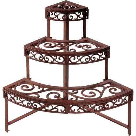 Esschert Design Scala per piante da balcone, in ghisa rossastra, 1/4 rotonda, ca. 49 x 49 x 66 cm (1/4)