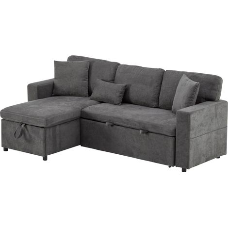 Sofá cama esquinero en L de tela gris oscuro con arcón y puerto USB MODENUIT (1/5)