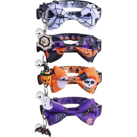 Lot de 4 colliers chat Halloween – boucle papillon, clochette, 8-11,5 pouces, détachable (1/5)