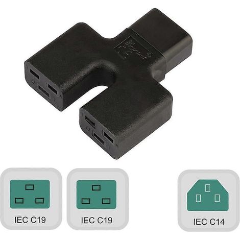 3-poliger IEC320-C14-Stecker Computer-Netzkabeladapter auf dualen IEC320-C19-Konverter