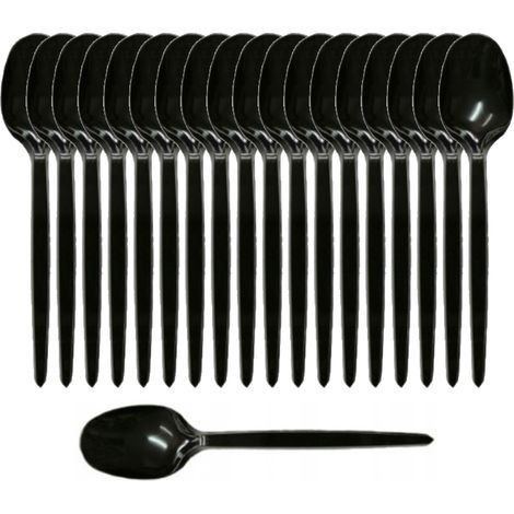 Cuillères réutilisables ÉCONOMIQUES noires, lot de 100 (1/2)