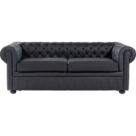 Divano vintage a 3 posti in pelle nera Chesterfield (1/5)