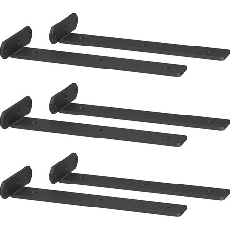 Lot de 6 Supports étagère,Charge lourde 80kg,Métal noir,Antirouille,25cm,Montage mural (1/5)