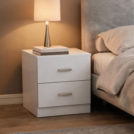 Table de chevet contemporaine blanc 2 tiroirs 45 x 39,5 x 49 cm (1/5)