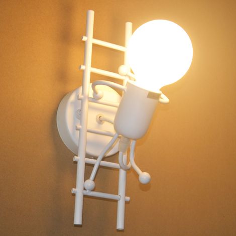 Applique Murale Robot Créative Lampe Convient pour Chevet Chambre d'Enfants Style Escalier E27 Blanc