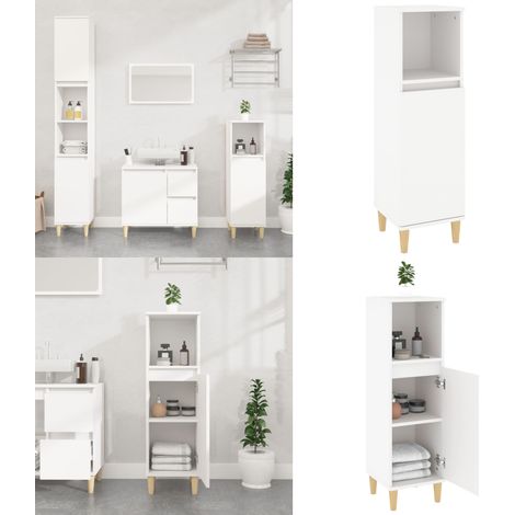 Armoire de salle de bain blanc 30x30x100 cm bois d'ingénierie - Meuble De Salle De Bain - Armoire De Salle De Bain - Rangement Salle De Bain - Commode Salle De Bain - Design Moderne - Home & Living