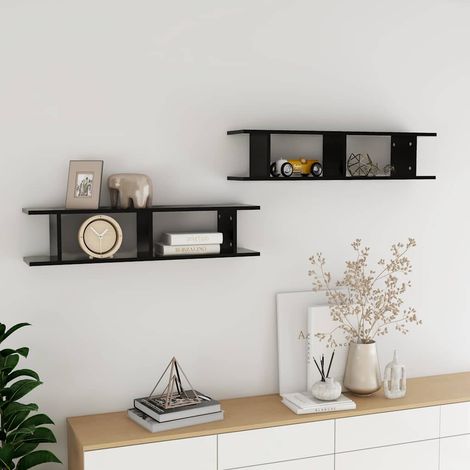vidaXL Estantes de pared 2 uds madera contrachapada negro 90x18x20 cm (1/5)