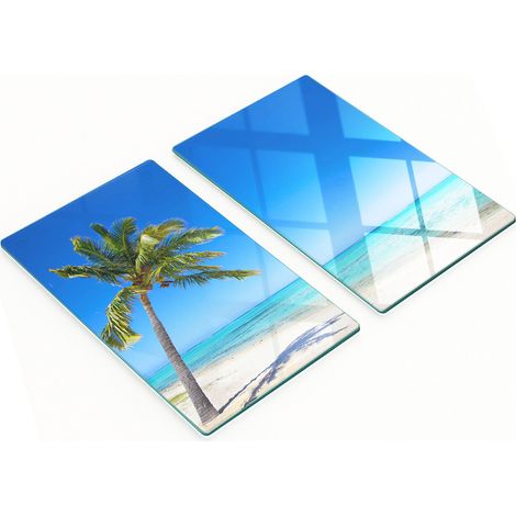 Planches à découper décoratives en verre trempé, motif plage tropicale, 2 x 30 x 52 cm (1/5)