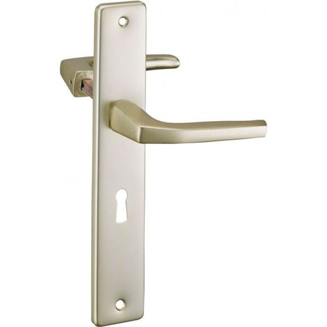 Paire de béquilles pour porte, carré 8mm + 1 plaque carré 8 x 56mm, trou de clé - (1/2)