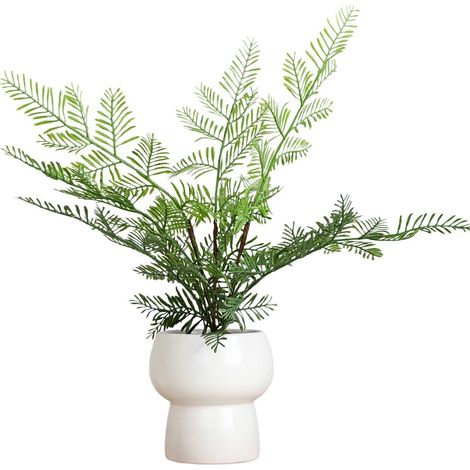Bouquet de fleurs artificielles, fleurs en plastique longue durée, pot rond décoratif + mimosa (1/2)