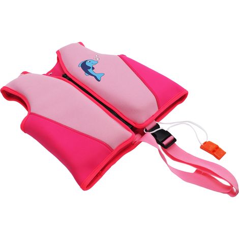 Gilet de sauvetage rose pour enfant en néoprène EPE souple et résistant, haute sécurité, bonne flottabilité, prévient les irritations, avec sifflet intégré, taille S. (1/5)