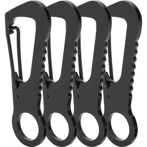 Lot de 4 mousquetons en acier inoxydable multifonction anneau en D pour escalade extérieure, accrochage rapide, décapsuleur et rangement de clés, noir (1/5)