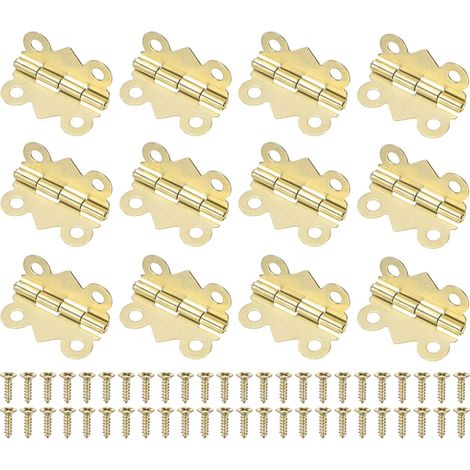 12-Pack Paumelles De Porte, 3/4in (20mm) Fer Electroplaqué Paumelles Pliantes 180° Miniatures Pour Porte Intérieure Avec Vis Pour Boîte En Bois/Boîte À Bijoux/Armoire [Ton Or] (1/5)