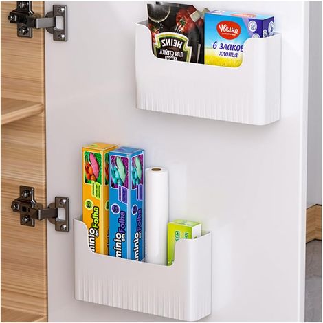 boîtes de rangement autocollantes porte-placard cuisine, boîtes murales polyvalentes armoire, salle de bain, réfrigérateur (blanc, 2 x L) (1/5)