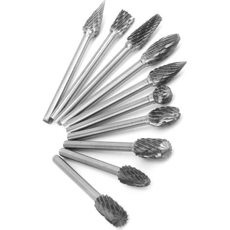 Lot de 10 fraises rotatives en carbure de tungstène pour le travail du bois, l'alésage et la sculpture, 3 mm (1/5)