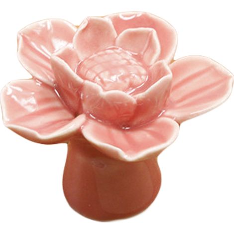 Poignée de Tiroir en Céramique Fleur de Lotus Rose, Bouton Décoratif pour Meuble Armoire (1/2)