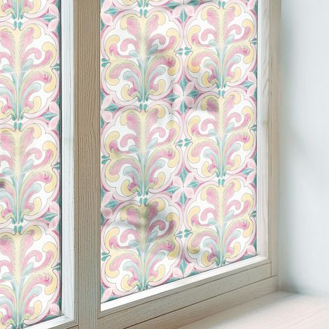 Sichtschutzfolie 200x146 cm Dekorativ Folie für Badezimmer Schlafzimmer Milchglas Selbstklebend Sichtschutz Fenster Blickdicht Blumensymmetrie