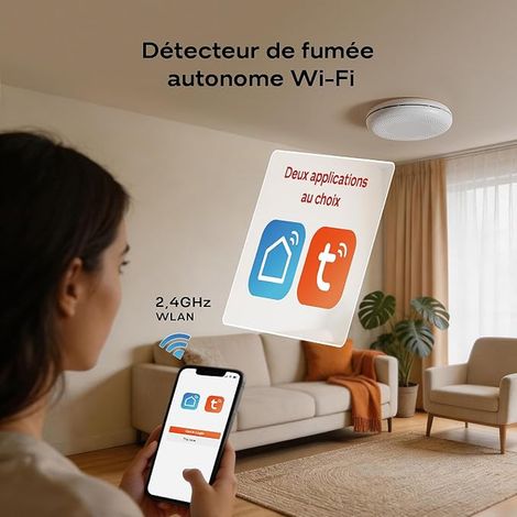 Détecteur de fumée WiFi avec Batterie 10 Ans, Auto-Test, Alarme Incendie Intelligente (1/2)
