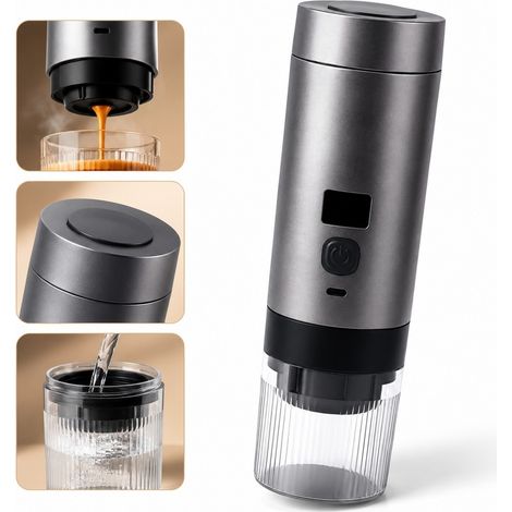 1 Pc Machine a Cafe Portable 3 en 1 Argent Mini Expresso Capsule et Cafe Moulu ABS Inoxydable 304 7.3 x 7.3 x 24.5 cm Voyage Bureau (1/5)