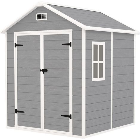 Cobertizo para herramientas de 2,4 m², caseta de jardín impermeable con techo inclinado en el suelo, 182 x 151 x 219/181 cm, cobertizo para herramientas con puerta con cerradura, garaje para bicicleta