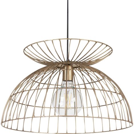 Lampadario con paralume a forma di gabbia in ferro e ottone Mahanadi