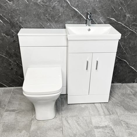Naomi Vanity Suite 1000mm Bathroom Furniture Basin Sink Unit & Toilet Set White, With Tap & Waste (1/5)