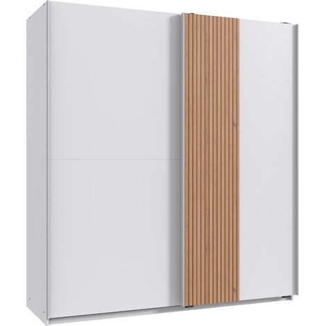 Armoire à portes coulissantes coloris blanc, imitation chêne Artisan - longueur 180 x hauteur 198 x profondeur 65 cm (1/2)