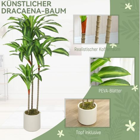 Pianta artificiale Dracaena 120 cm con vaso bianco OKMYHOME (1/2)