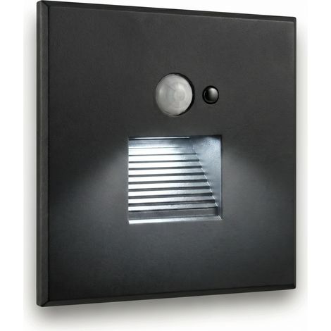 Plafoniera a LED per scale, nera, 230V, in alluminio, con sensore di movimento e crepuscolare, 6000K. (1/5)