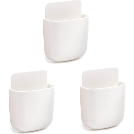 Lot de 3 boîtes de rangement blanches autocollantes pour télécommandes, fixation murale (1/5)