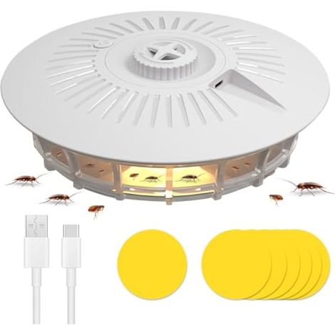 Piege a Puces,  Piege a Punaise de Lit avec 7 disques adhésifs, 4 Modes déclairage Piege PuNaise de Lit, Omnidirectionnel Piège à Puces pour Salon, Cuisine, Chambre à Coucher (1/5)