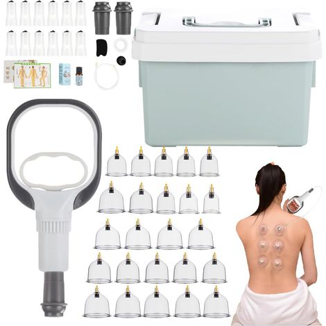 Ventosas terapéuticas, 24 ventosas chinas, masaje con instrucciones y mapa de puntos de acupuntura para eliminar la celulitis y relajar los músculos. (1/5)