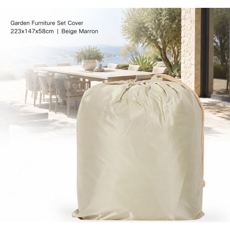 Toivize-Housse de Protection - 210D Oxford - Imperméable Anti-UV - Ensemble Table Chaises Rectangulaire Jardin 223x147x58cm Beige Marron (1/4)