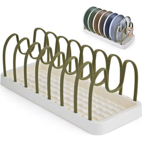 Clove Saucepan and Frying Pan Storage Drawer Kitchen Storage Lid Adjustable Tableware Plate Plastic Holder Lid Holder Saucepans Universal Space Saving in Cupboard, Sage Green