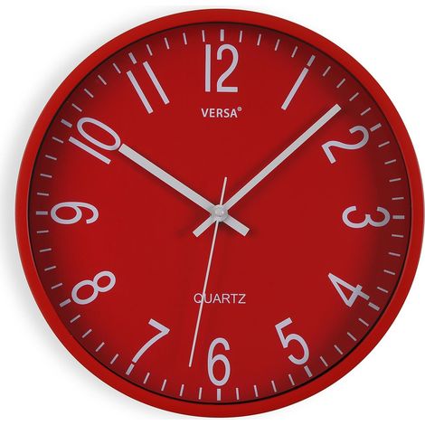Horloge Murale Silencieuse et Décorative, pour Cuisine, Salon ou Salle à Manger - Facile à Lire, Dimensions (H x L x L) 30 x 4,3 x 30 cm, Polypropylène, Rouge (1/5)