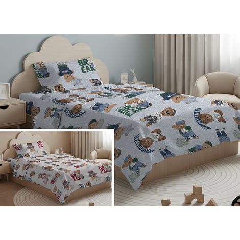 Sacco Copripiumino In 100% Cotone Made Italy Disegno Teddy, misuraSingolocoloreBeige