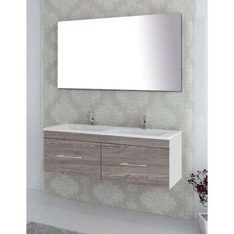 Conjunto de Baño Suspendido Florencia cajones - 8 colores distintos -14 medidas - incluye mueble, lavabo y espejo - Combi (Blanco y smoky) 120 x 45 cm 2 Senos (1/3)