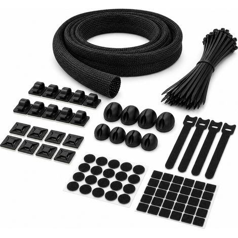 Kit Rangement Câbles 188 Pièces pour Bureau TV Noir (1/5)