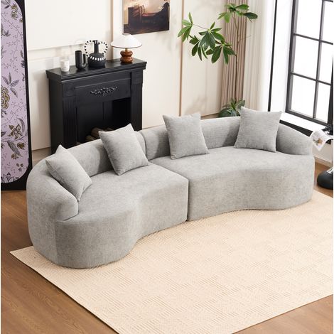 Sofá curvo de 4 plazas en chenilla gris, modular, sin montaje, 275 x 115 x 63 cm (1/5)