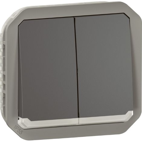 Commande double interrupteur ou poussoir lumineux Plexo composable anthracite LEGRAND 069806L (1/5)