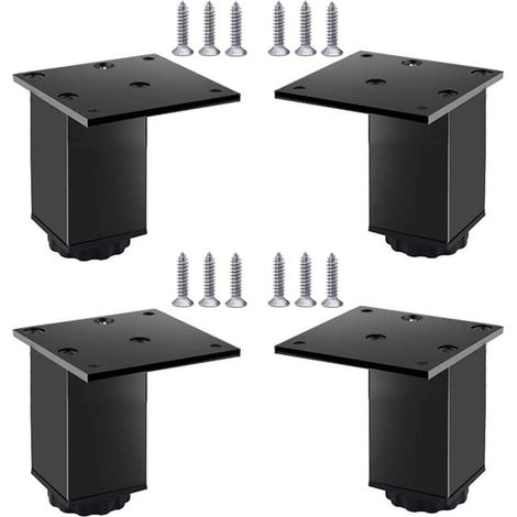 Patas de aluminio ajustables para muebles, juego de 4, para muebles, sofás y mesas, color negro, 10 cm (rango de ajuste 100-118 mm) (1/5)