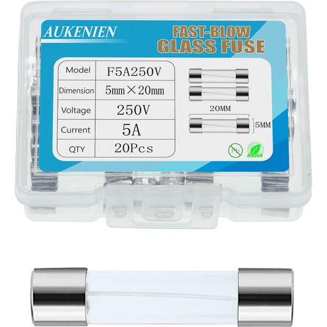 5A 5 Amp 250V Glass Fuse 5 x 20 mm Fast Melting Glass Fuses for Household Appliances (1/5)