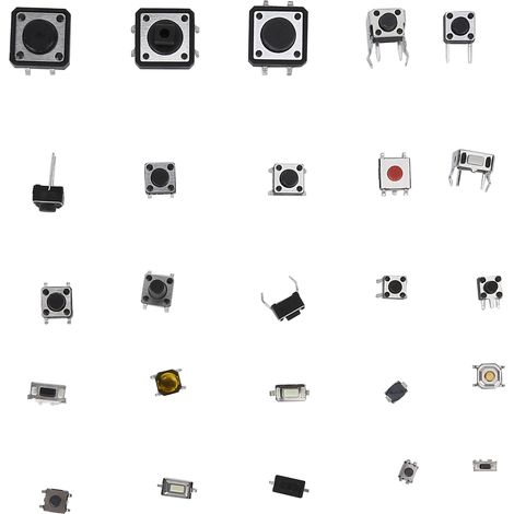Interrupteurs tactiles micro boutons poussoirs 12V 50mA, assortiment 125 pièces, 25 valeurs, kit de boutons momentanés pour bricolage électronique. (1/5)