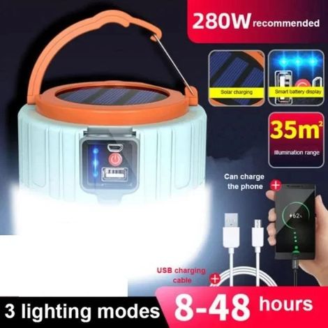 Lampes de camping solaires LED pour espaces extérieurs, rechargeables par USB, lampes torches portables, lampe de pêche d'urgence, lampe pour barbecue - AquaForge (1/5)